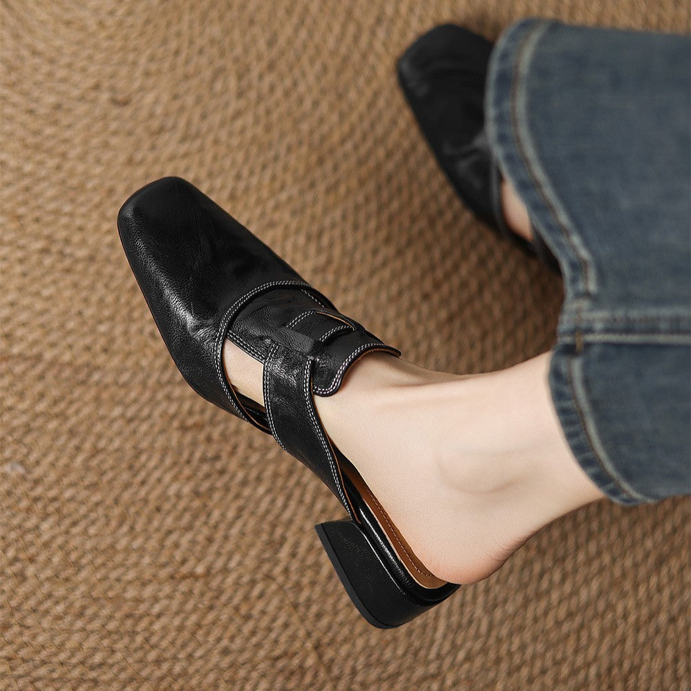 Lawson Square-Toe Leather Mules