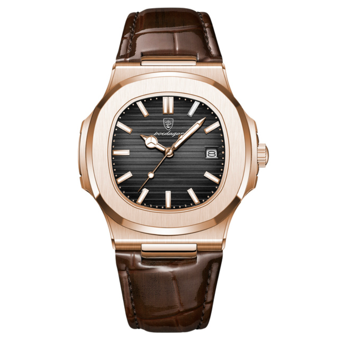 Poedagar Deluxe Gold Men's Watch | Leather Strap