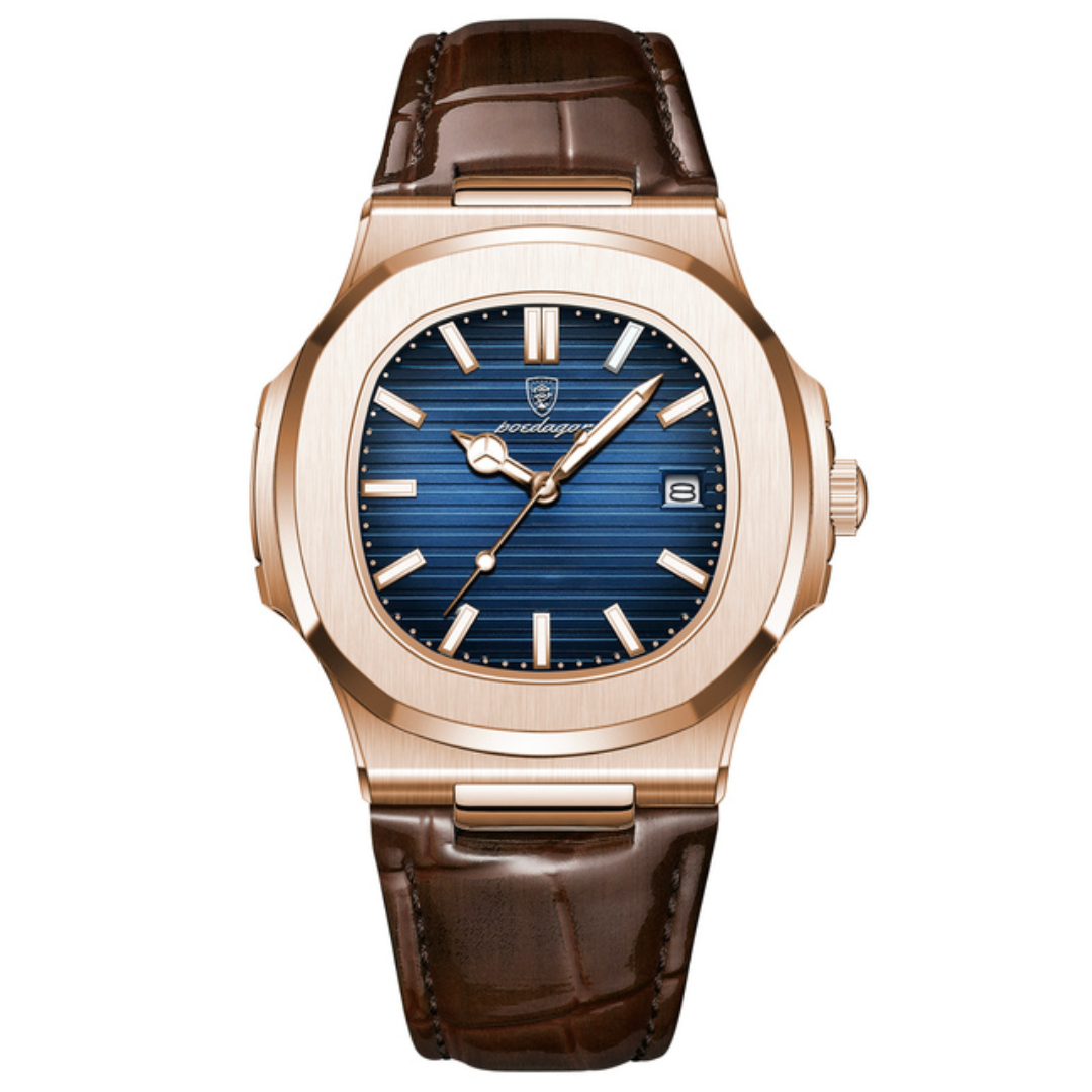 Poedagar Deluxe Gold Men's Watch | Leather Strap