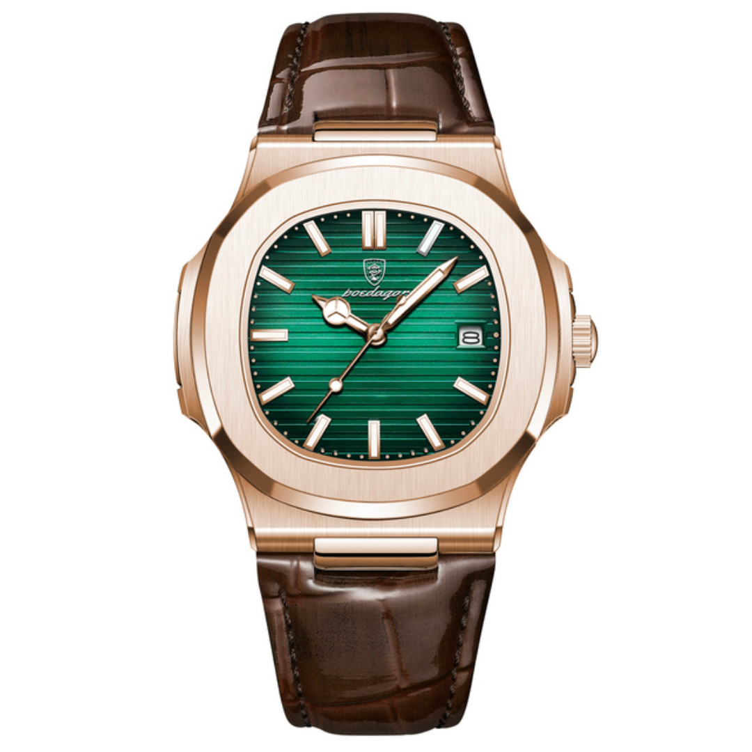 Poedagar Deluxe Gold Men's Watch | Leather Strap