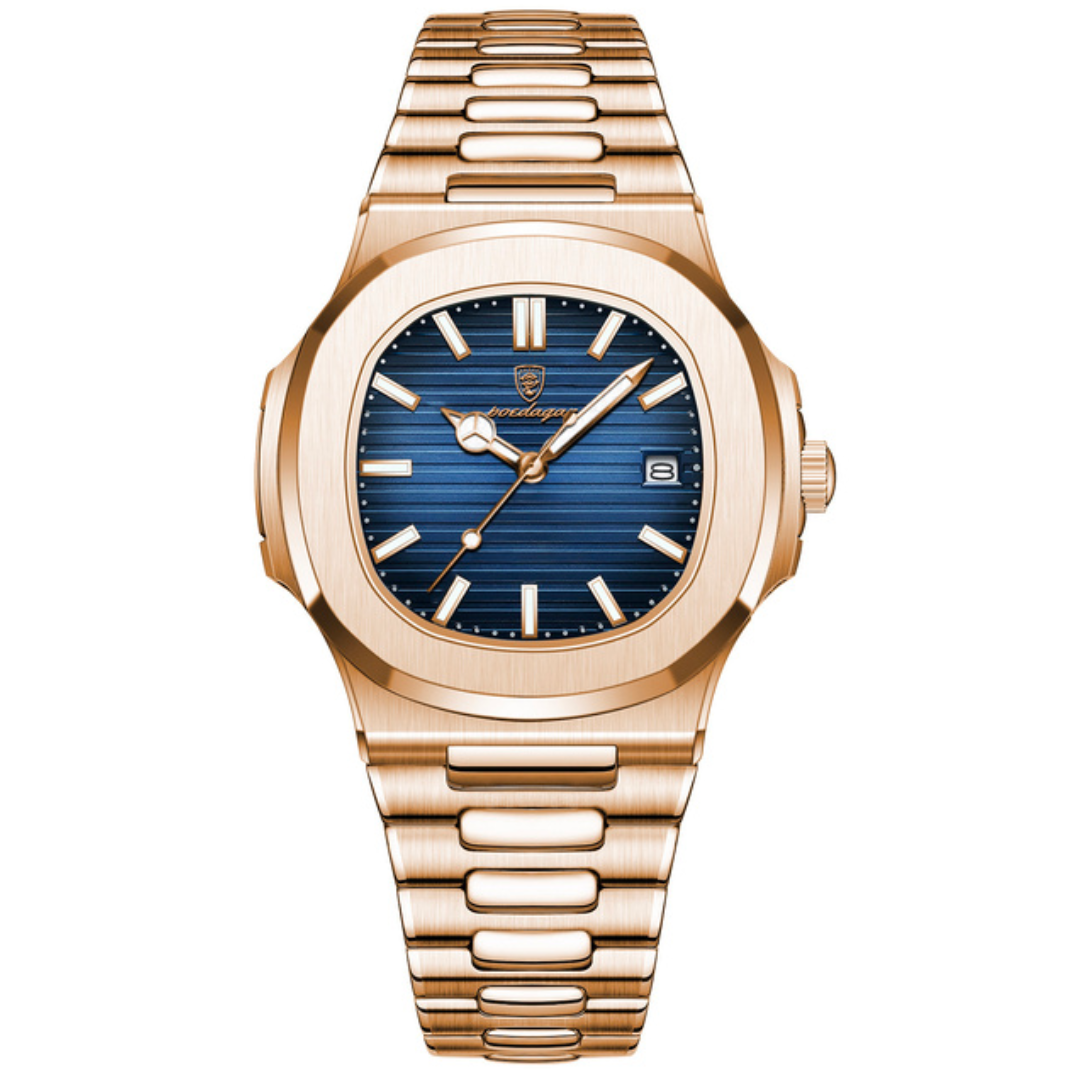 Poedagar Deluxe Men's Gold Watch | Leather Strap