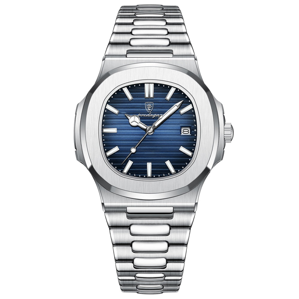 Poedagar Deluxe Silver Men's Watch | Leather Strap