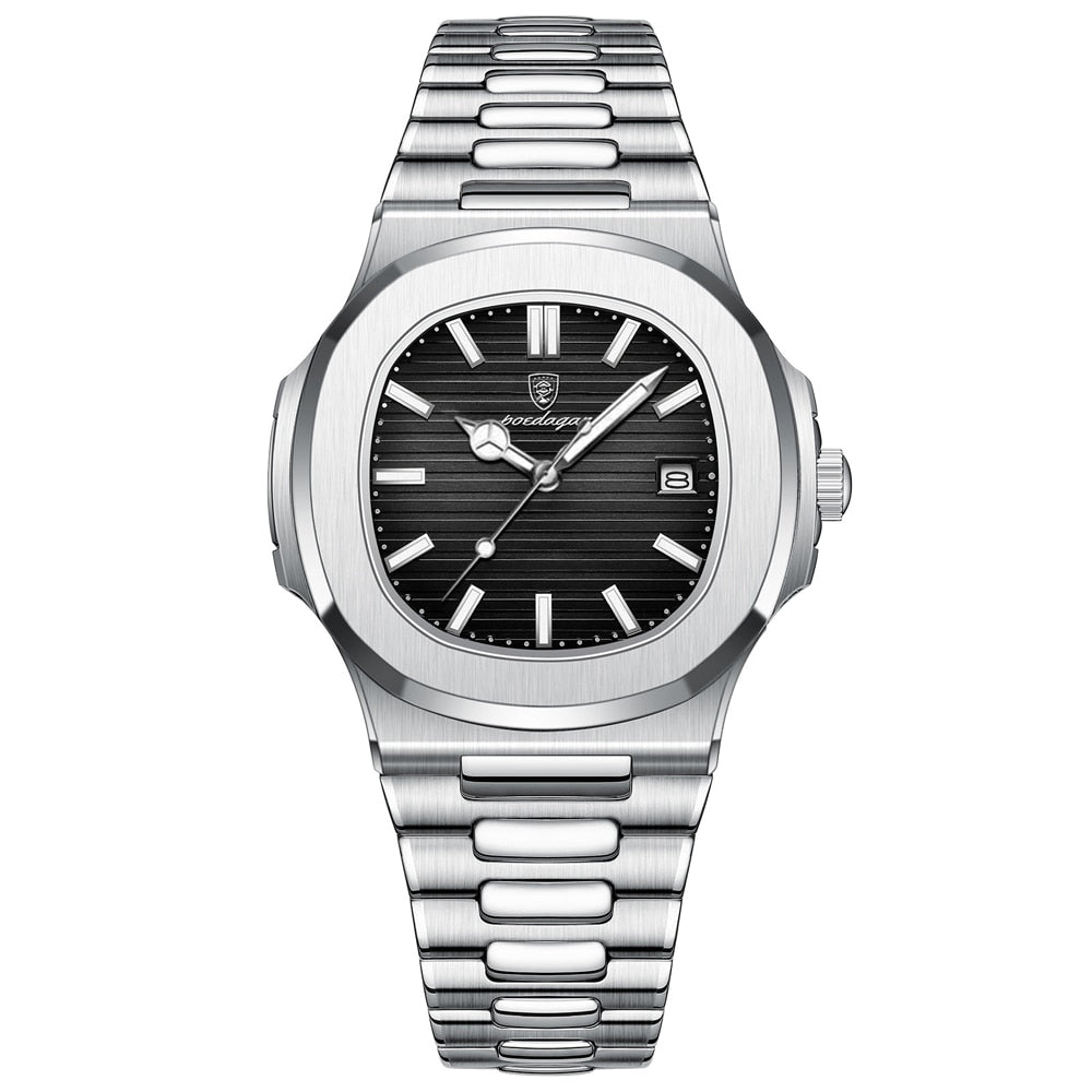 Poedagar Deluxe Silver Men's Watch | Leather Strap