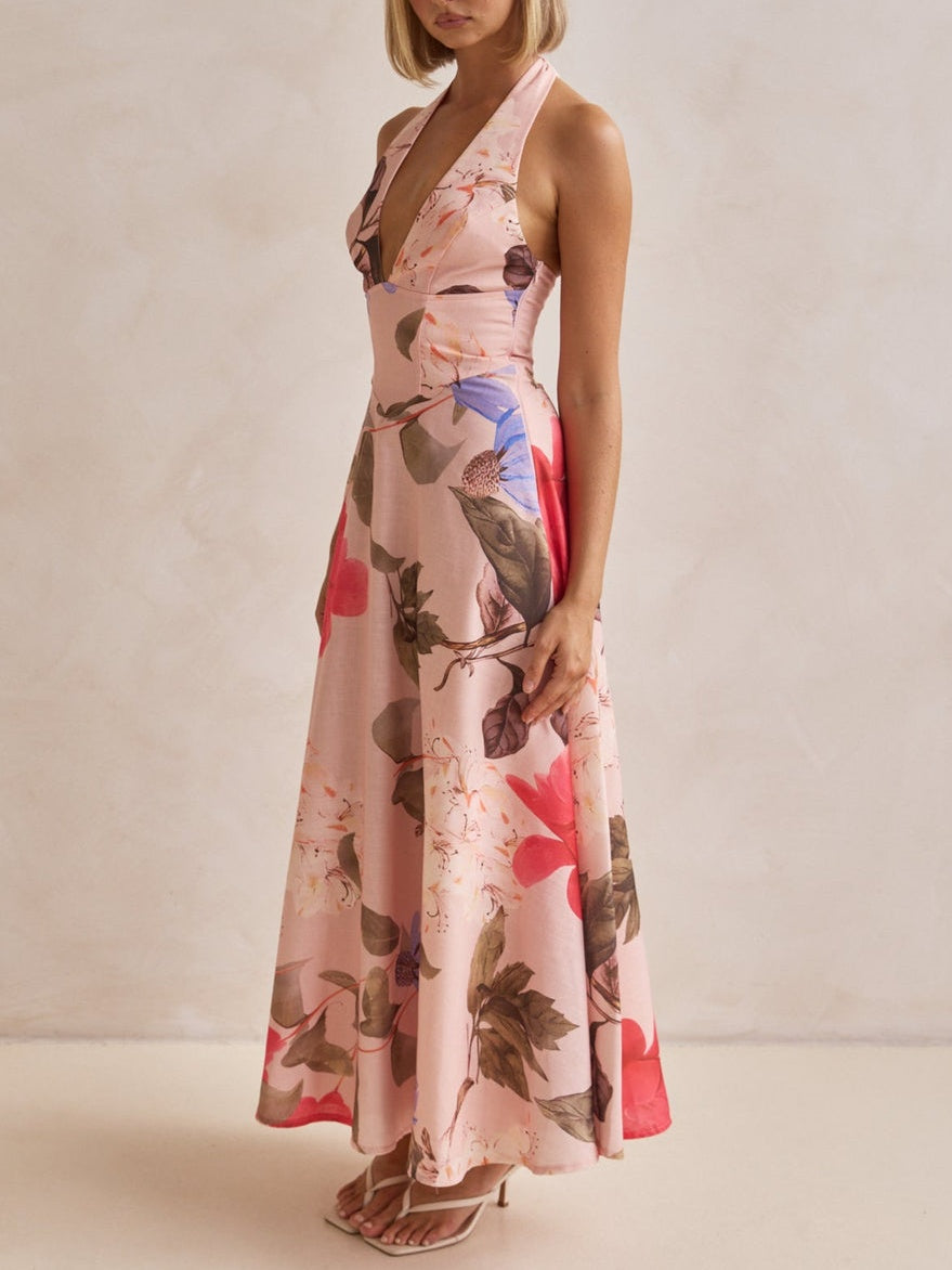 Plunging V-Neckline Maxi Dress