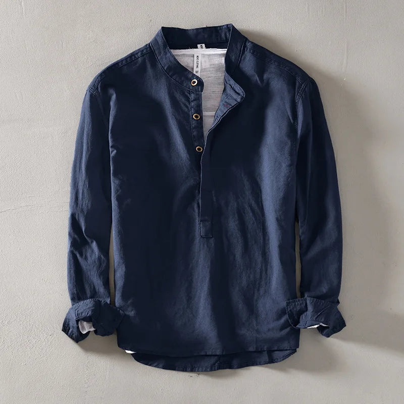 Caleb Linen Mandarin Shirt