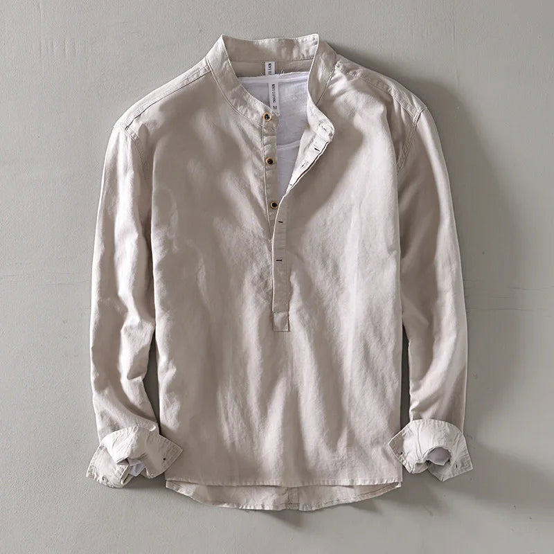 Caleb Linen Mandarin Shirt