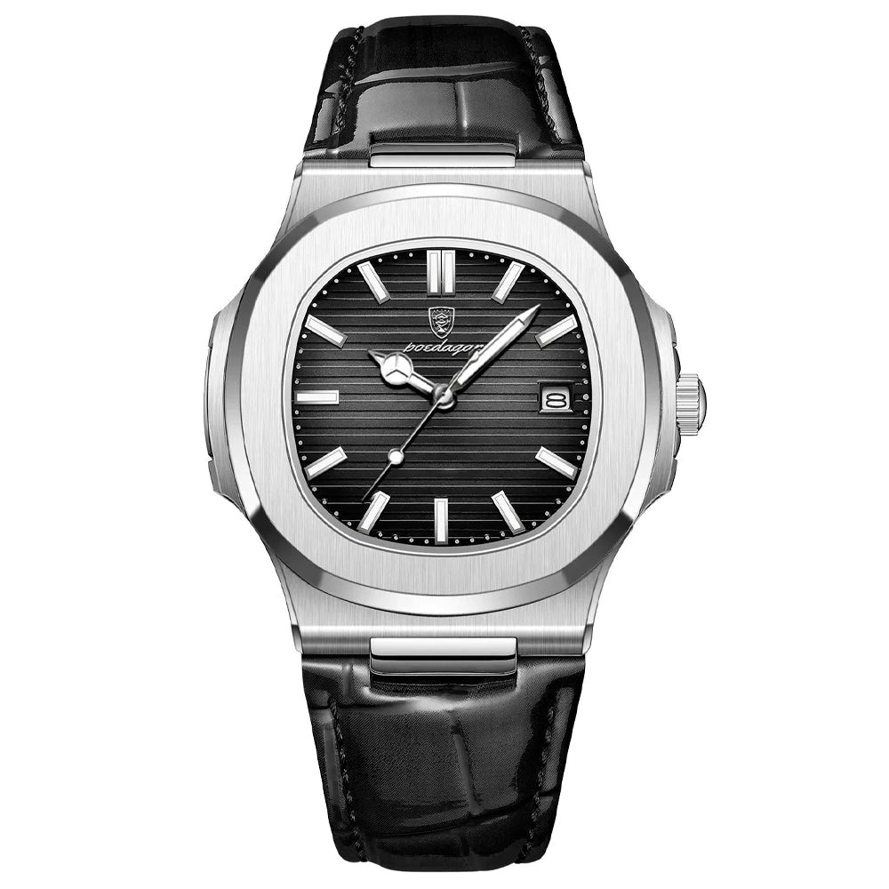 Poedagar Deluxe Black Men's Watch | Leather Strap