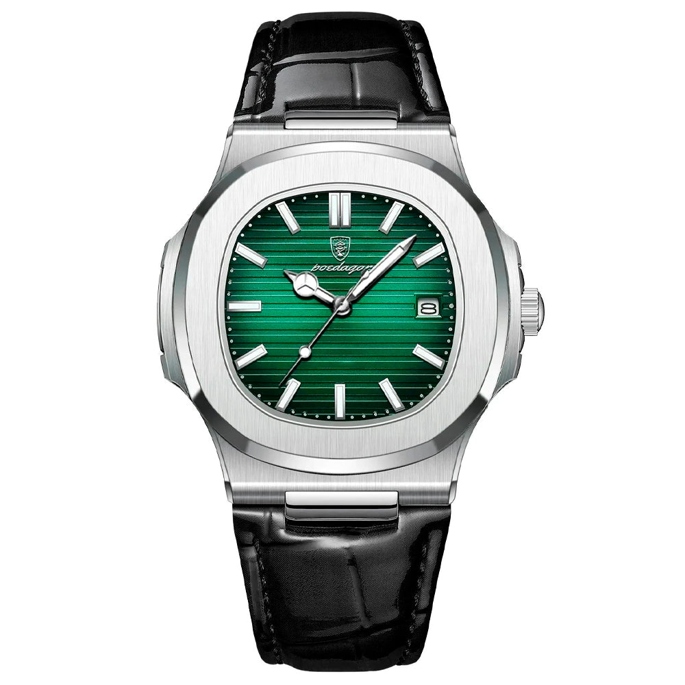 Poedagar Deluxe Black Men's Watch | Leather Strap